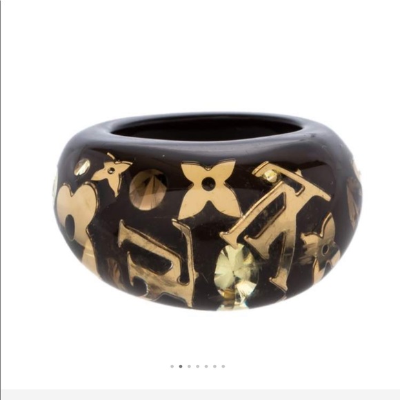 LOUIS VUITTON Brown Resin Monogram Inclusion Ring Size 6 - Picture 7 of 7
